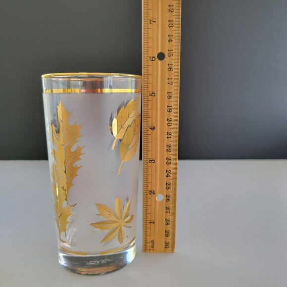 MCM Libbey Golden Foliage Tumbler Set of 2, Gold Leaves & Rim on Frosted Glass - Picture 10 of 11